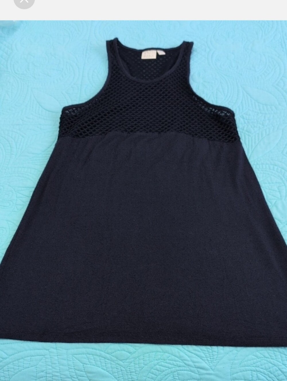 Sleeveless Blue Mesh Yoke Women's Beach Dress Coverup Medium - Picture 9 of 9